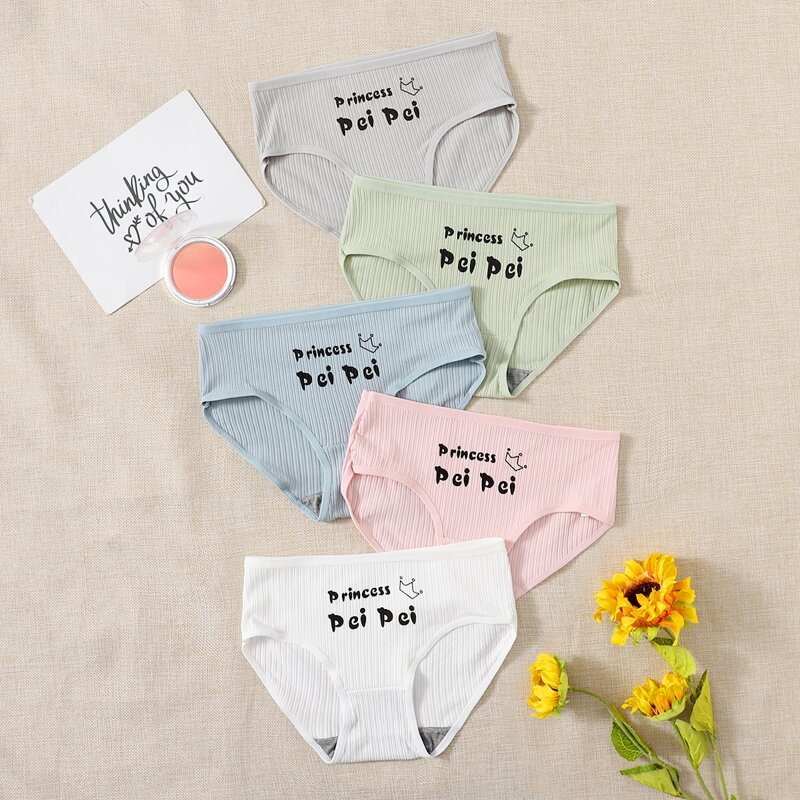 

5pack Letter Crown Graphic Panty Set, Multicolor