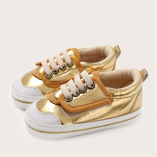

Baby Boy Metallic Lace-up Decor Sneakers, Gold