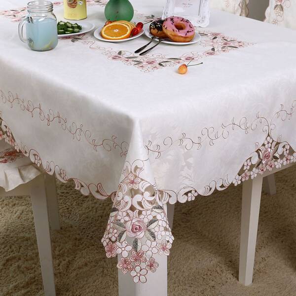 

Flower Embroidery Tablecloth, Multicolor