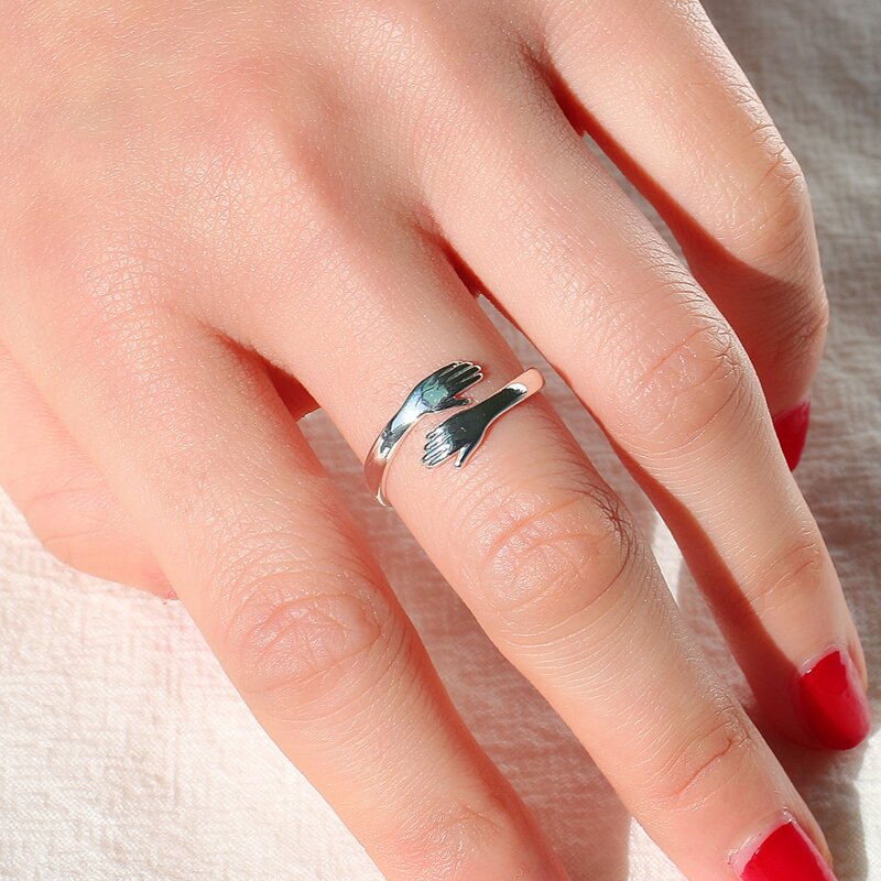 

1pc Hug Gesture Design Ring, Silver