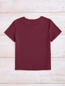 Camiseta de manga corta con estampado de dibujo - Granate - Ver 2