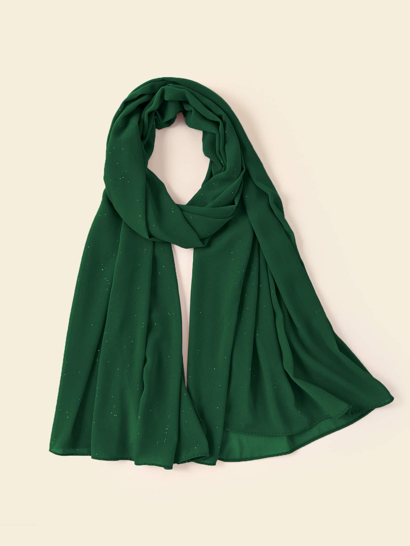 1pc Soft Chiffon Gold Pearl Embellished Women's Head Scarf, Perfect For Everyday Wear - Dark Green - View 1