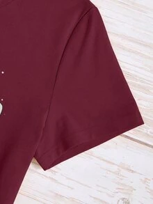 Camiseta de manga corta con estampado de dibujo - Granate - Ver 3