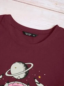 Camiseta de manga corta con estampado de dibujo - Granate - Ver 4