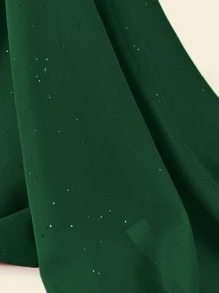 1pc Soft Chiffon Gold Pearl Embellished Women's Head Scarf, Perfect For Everyday Wear - Dark Green - View 3