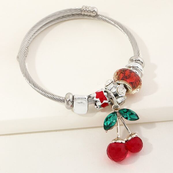 

Rhinestone Cherry Charm Bracelet, Multicolor