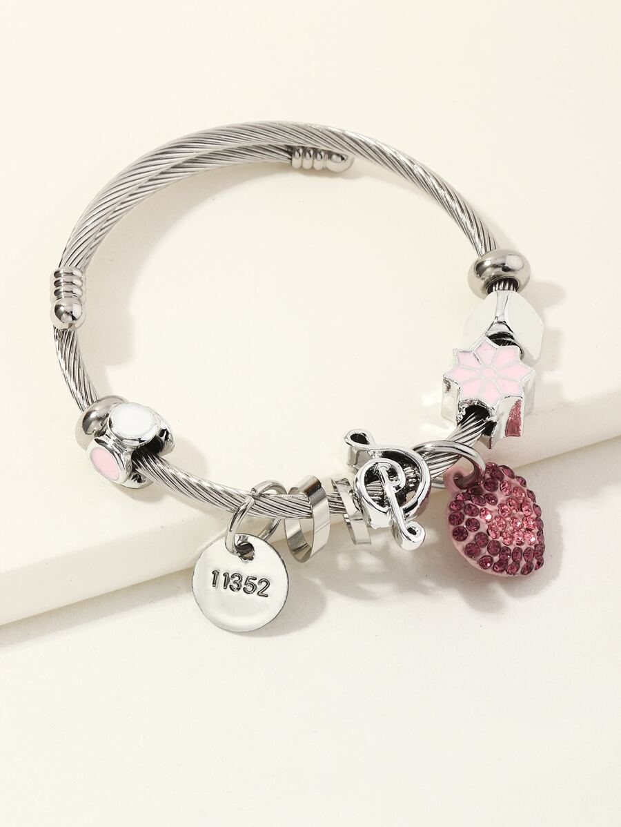 Rhinestone Heart Charm Bracelet - Nhiều màu - Xem 1