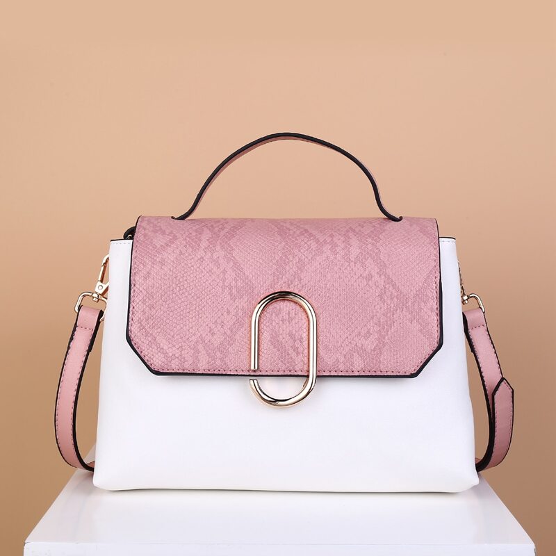 

Metal Lock Snakeskin Print Satchel Bag, Multicolor