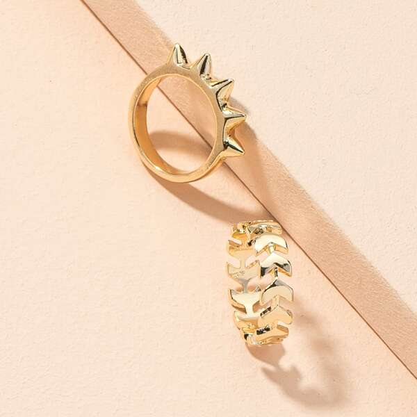 

2pcs Structured Ring, Gold
