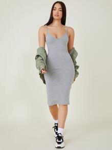 SHEIN BASICS 素色包臀連衣裙 - 淺灰色 - 查看 1