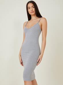 SHEIN BASICS 素色包臀連衣裙 - 淺灰色 - 查看 3