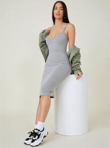 SHEIN BASICS 素色包臀連衣裙 - 淺灰色 - 查看 4
