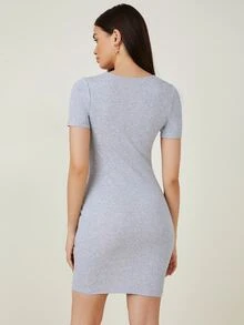 SHEIN BASICS Cotton Solid Bodycon Dress - Light Grey - View 2