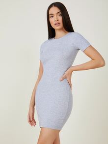 SHEIN BASICS Cotton Solid Bodycon Dress - Light Grey - View 4