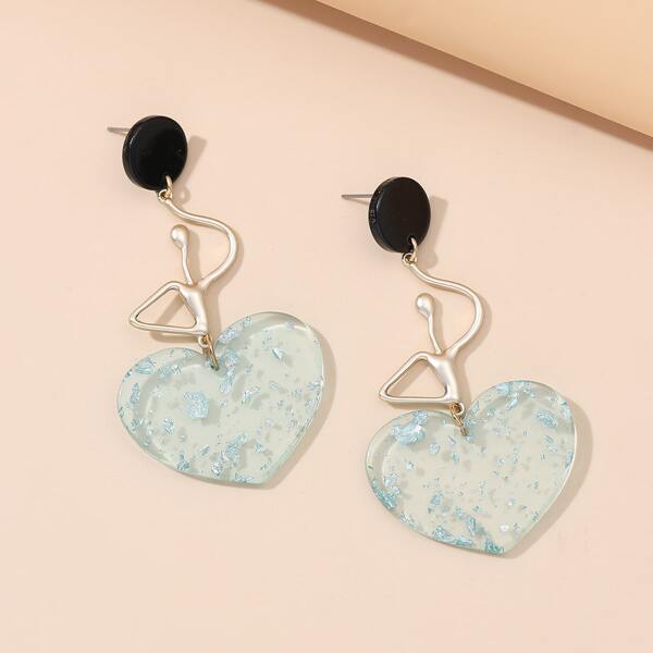 

Heart Charm Drop Earrings, Baby blue