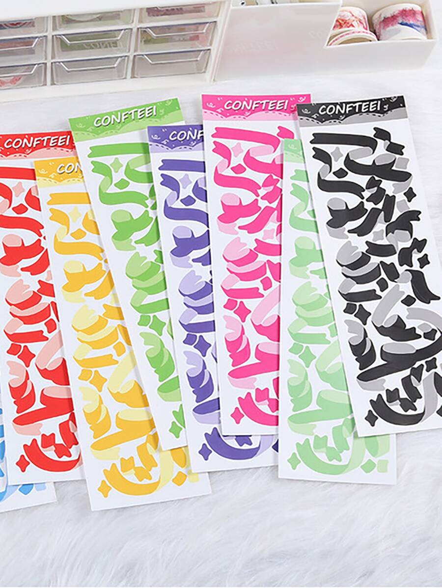 1sheet Ribbon Print Random Sticker - Multicolor - View 1