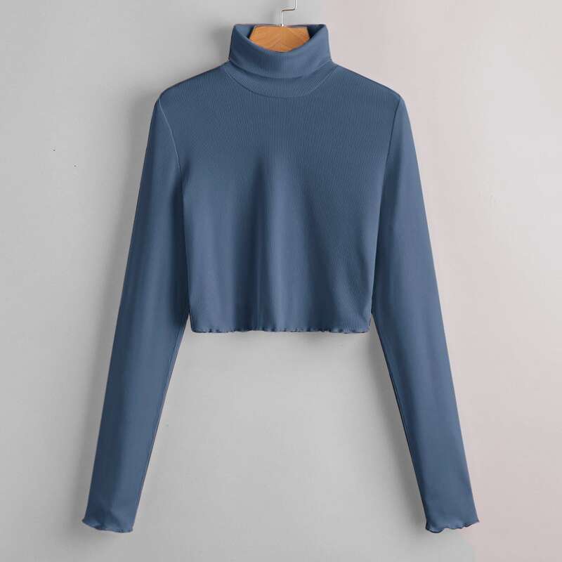 

Turtle Neck Crop Top, Dusty blue
