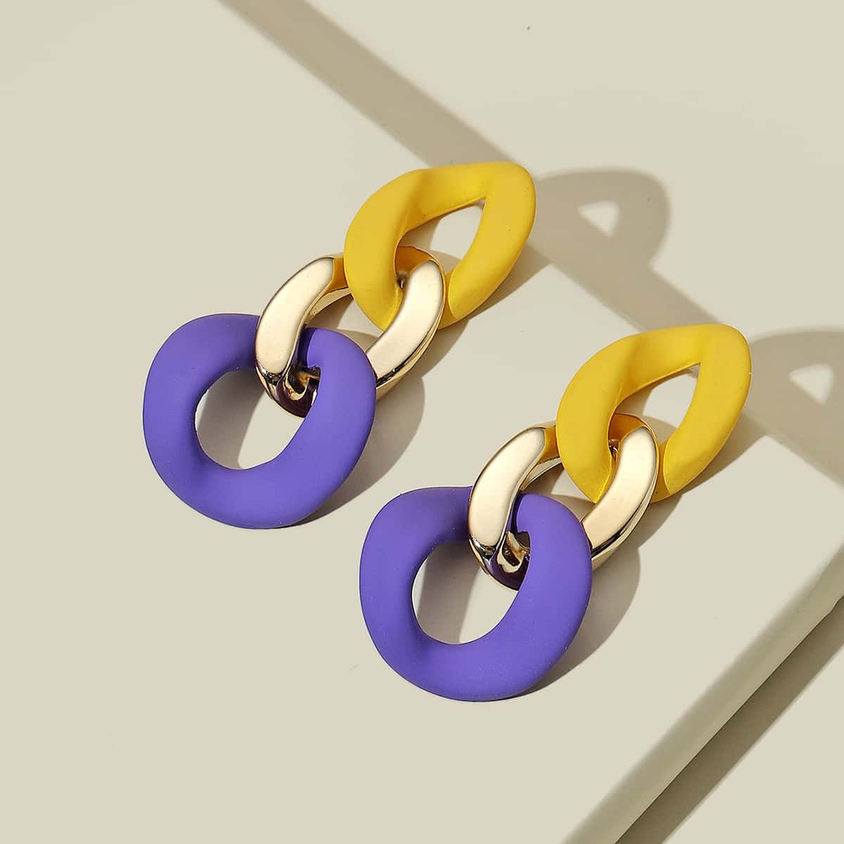 

Color Block Chain Drop Earrings, Multicolor