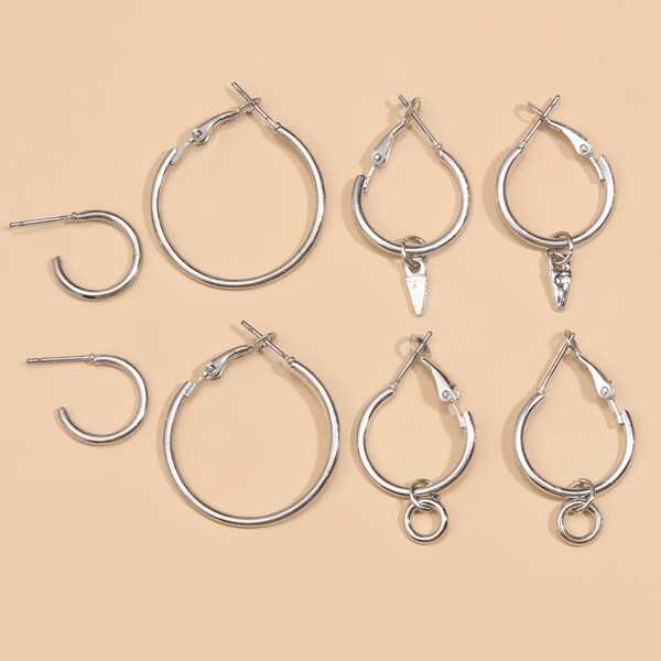 

4pairs Metal Hoop Earrings, Silver