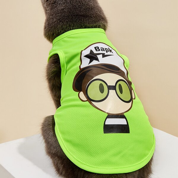 

Cartoon Boy Print Pet Tank, Neon