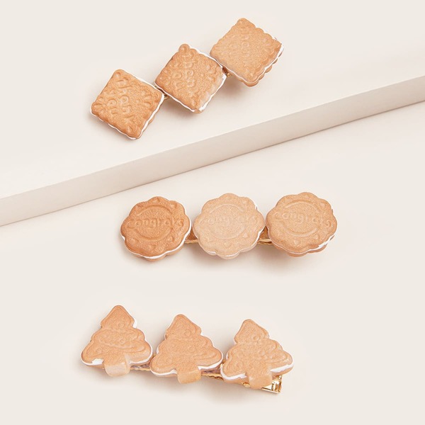 

3pcs Biscuit Decor Hair Clip, Multicolor