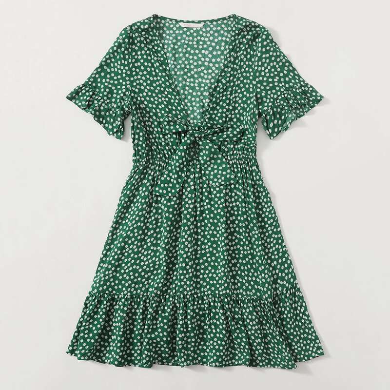 

Ditsy Floral Knot Dress, Green