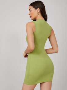 SHEIN BASICS Mock-Neck Bodycon Dress - Lime Green - View 2