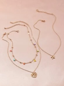 Colar de pingente de 3 corações