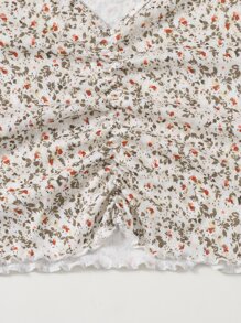 SHEIN Qutie Cottagecore Ruched Front Lettuce Trim Ditsy Floral Tee - Multicolor - View 5