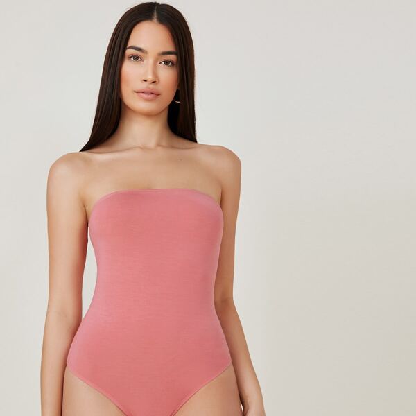 

Solid Tube Bodysuit, Coral pink