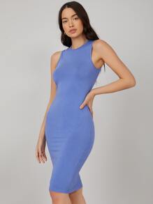 SHEIN BASICS Vestido ajustado unicolor - Azul - Ver 3