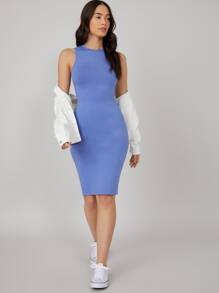 SHEIN BASICS Vestido ajustado unicolor - Azul - Ver 5