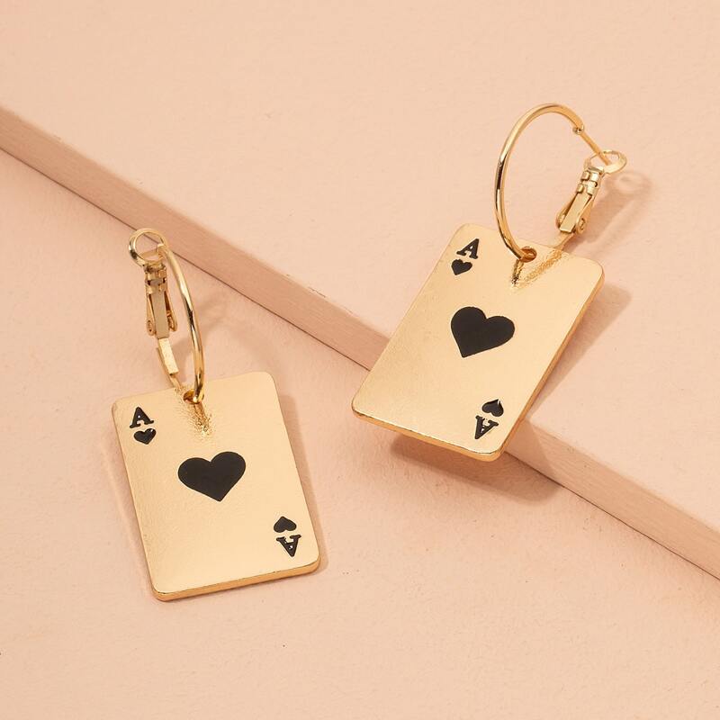 

Playing Card Drop Earrings, Gold