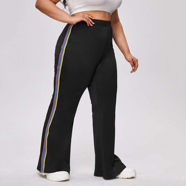 

Plus Rainbow Stripe Side Elastic Waist Sweatpants, Black