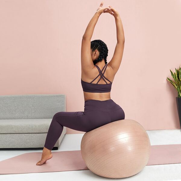 

Plus Criss-cross Sports Bra & Leggings, Purple