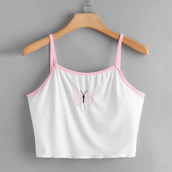 

Plus Butterfly Embroidery Crop Cami Top, White