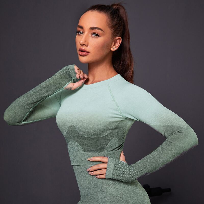 

Raglan Sleeve Ombre Sports Tee & Thumb Hole, Green