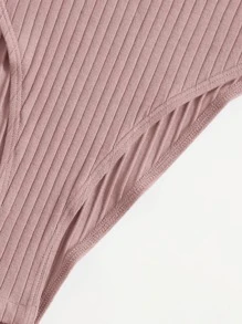 SHEIN EZwear Mock-neck Rib-knit Bodysuit - Dusty Pink - View 4