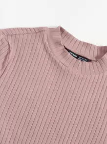 SHEIN EZwear Mock-neck Rib-knit Bodysuit - Dusty Pink - View 5