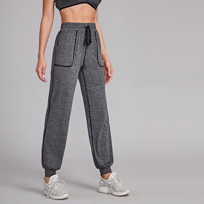 

Space Dye Contrast Topstitching Sports Pants, Dark grey