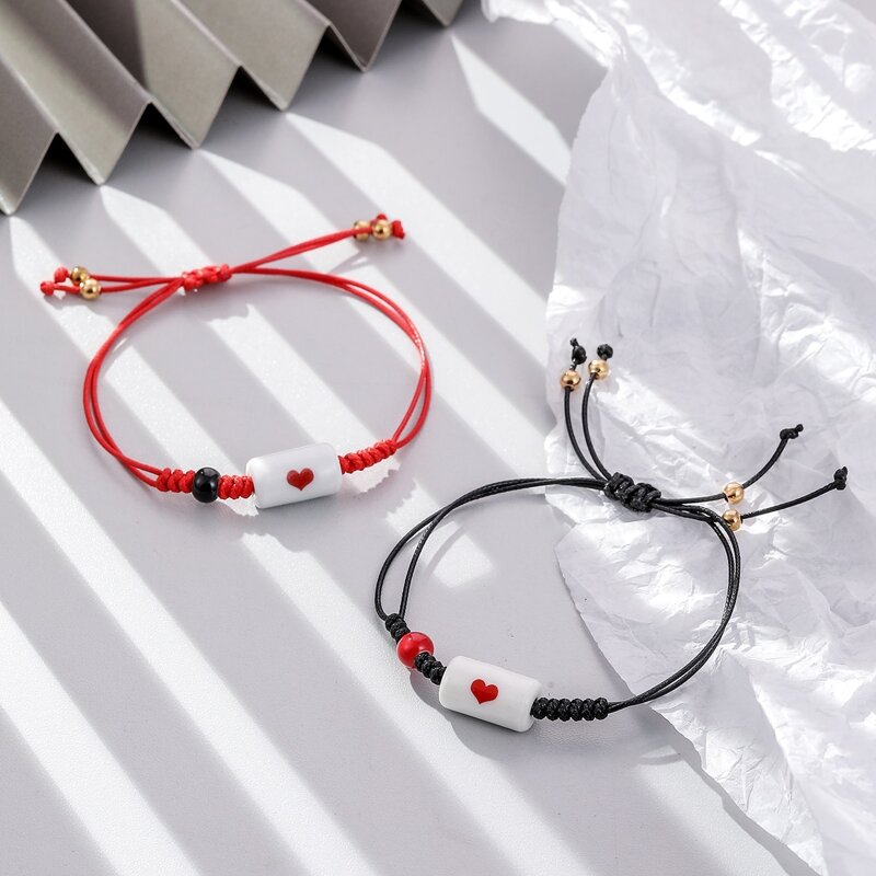 

2pcs Heart Print Bracelet, Multicolor
