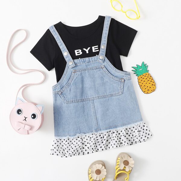 

Toddler Girls Letter Graphic Tee & Denim Overall Dress, Multicolor