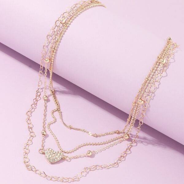 

Heart Pendant Layered Necklace, Gold