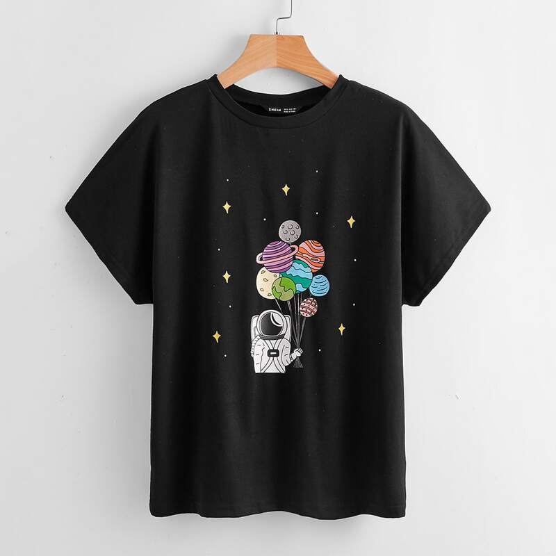 

Astronaut & Cartoon Graphic Tee, Black
