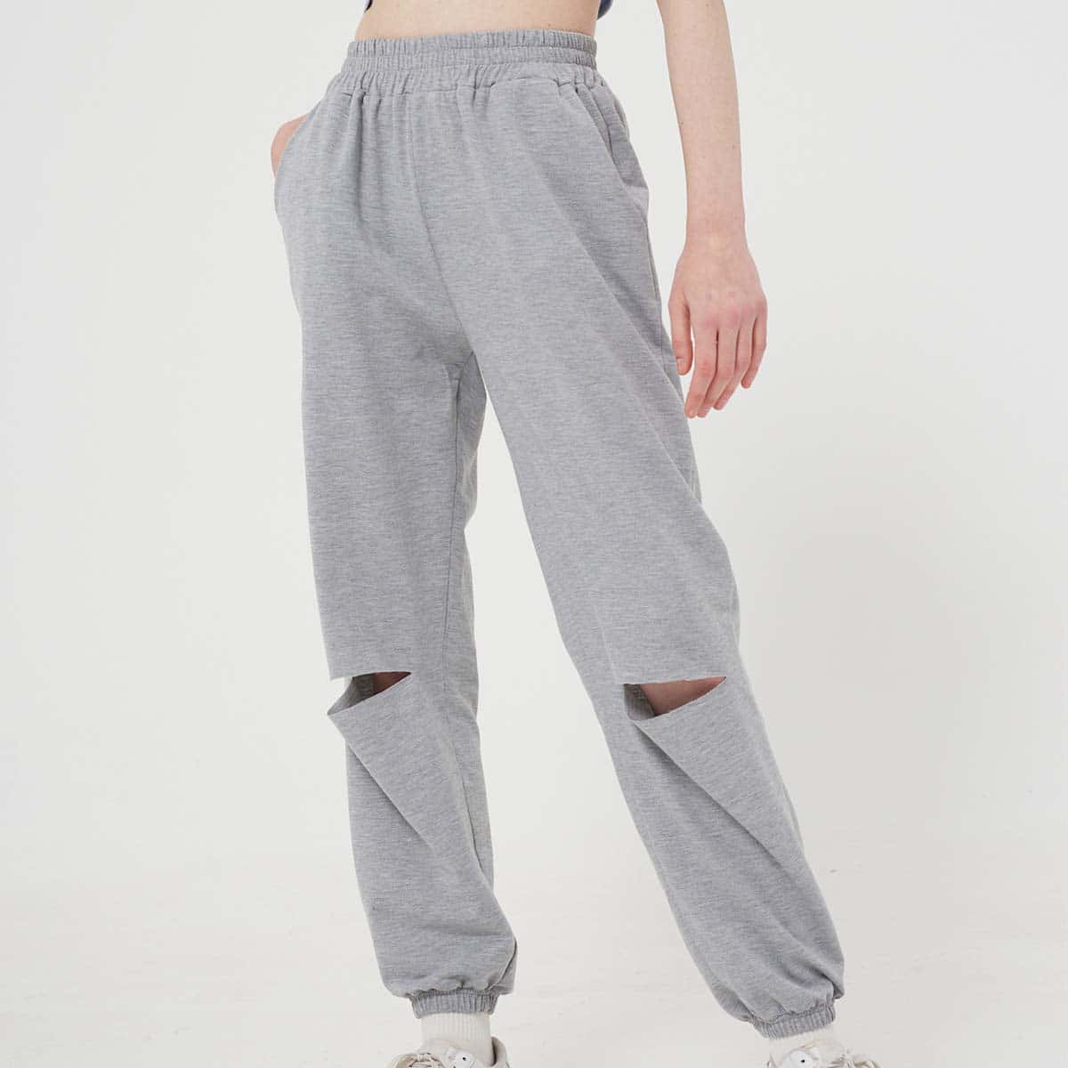 

Solid Ripped Sweatpants, Light grey