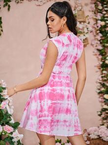 SHEIN VCAY Đầm Thắt nơ trước Cà vạt nhuộm Boho - Nhiều màu - Xem 2