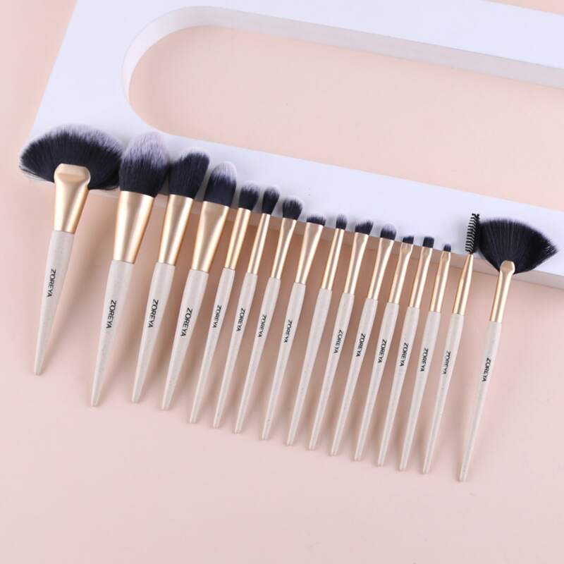

16pcs Makeup Brush & 1pc Storage Bag, Beige