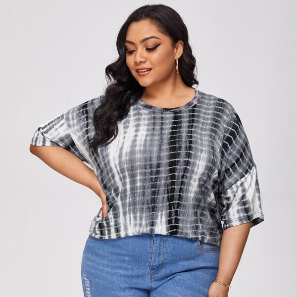 

Plus Tie Dye Drop Shoulder Tee, Black and white