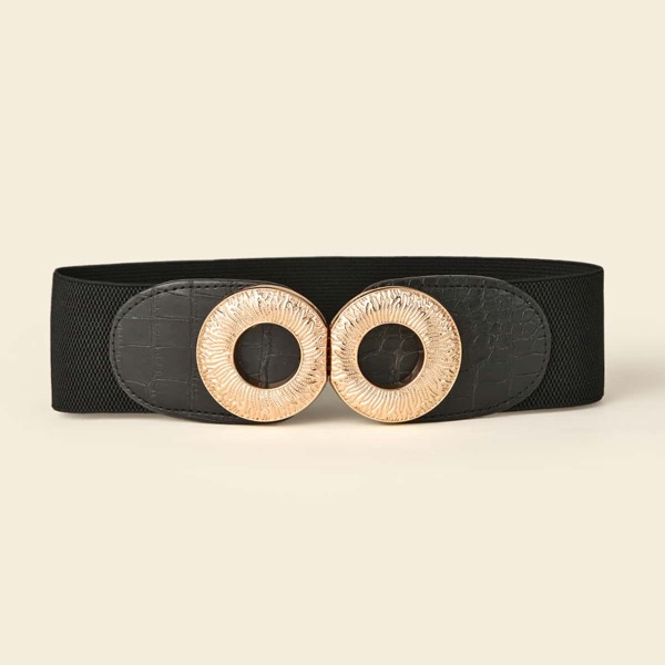 

Round Buckle Wide Belt, Black