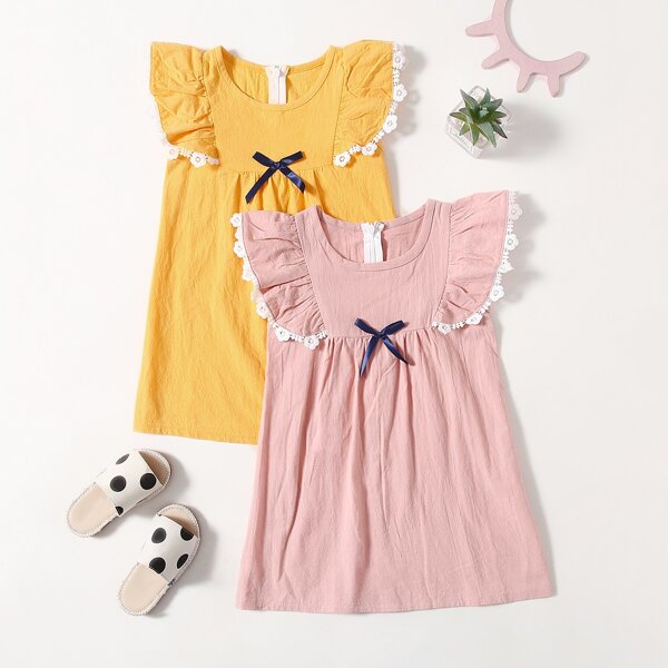 

Toddler Girls 2pack Ruffle Trim Bow Front Dress, Multicolor